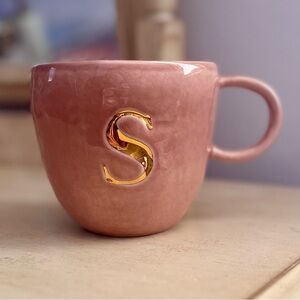 Sezane Rose Pink Mug with Gold Initial ‘S’